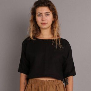 Conscious Clothing Chloe Cropped Linen Top in Black XL Brand New